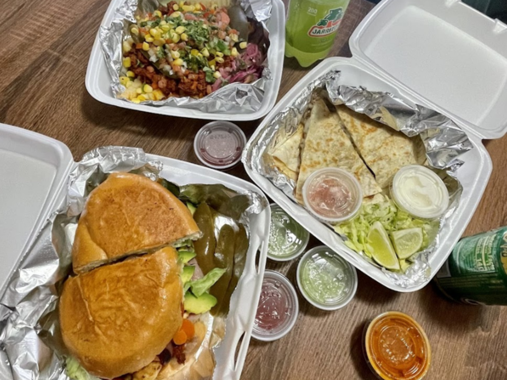 torta, loaded fries, and quesadilla